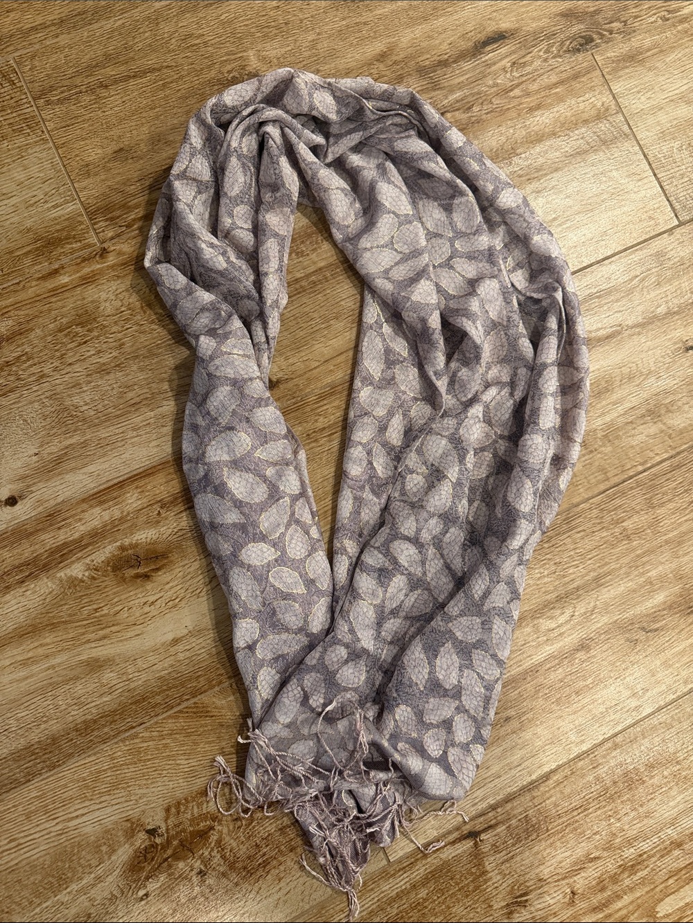 Light Gray and Gold Leaf Pattern Scarf - Women Accessories